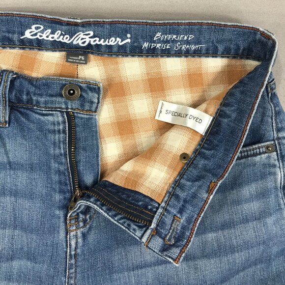 Eddie Bauer Jeans Womens 6P Blue Denim Boyfriend Flannel Lined Mid Rise Straight - Picture 6 of 13